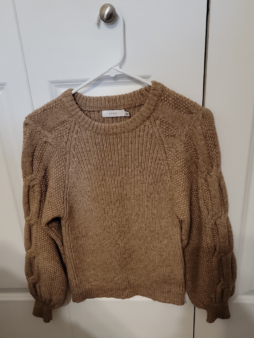 Lush Textured Balloon Sleeve Sweater - Camel Brown